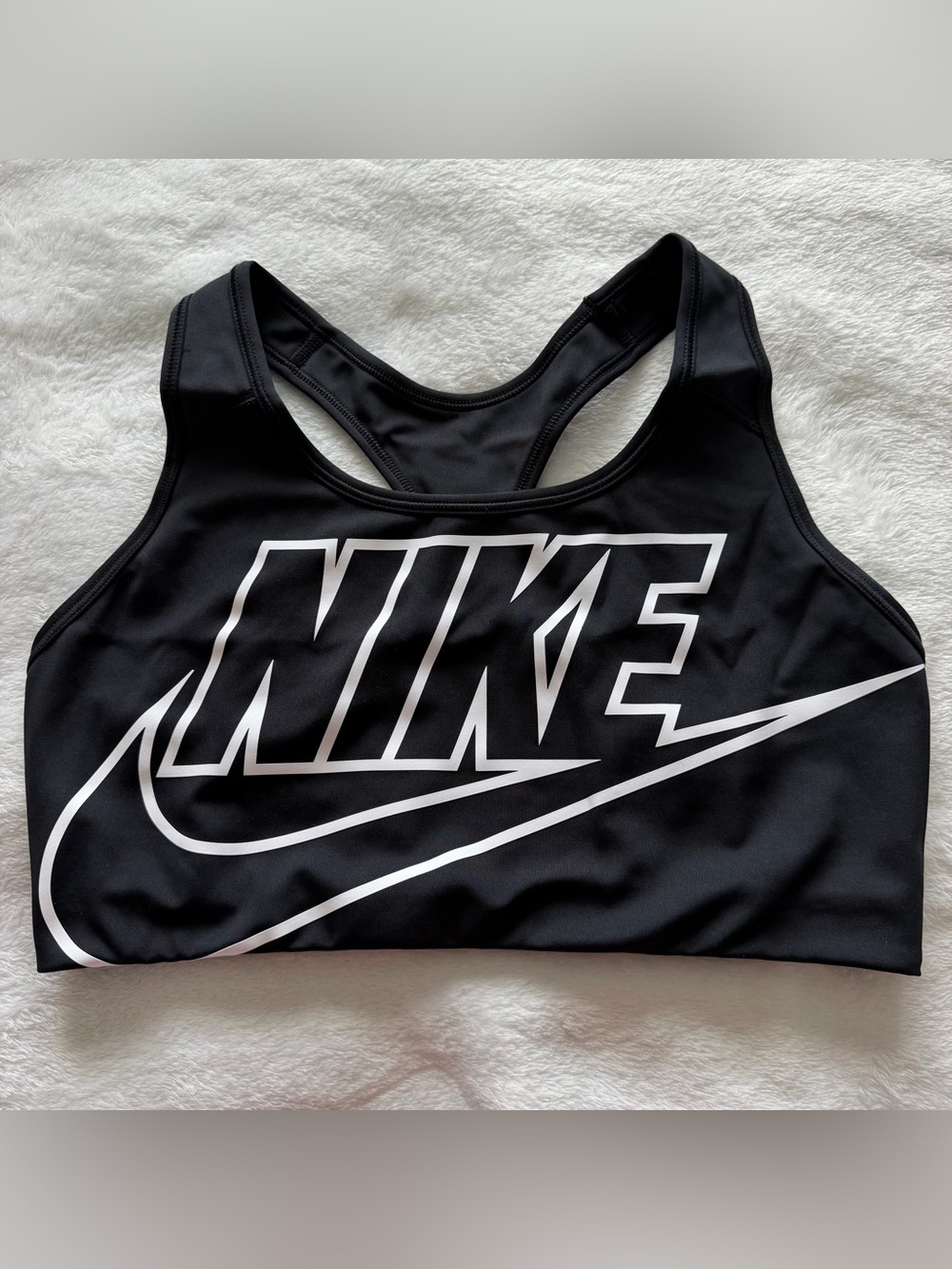 Nike Dri-FIT Black White Logo Racerback Sports Bra L